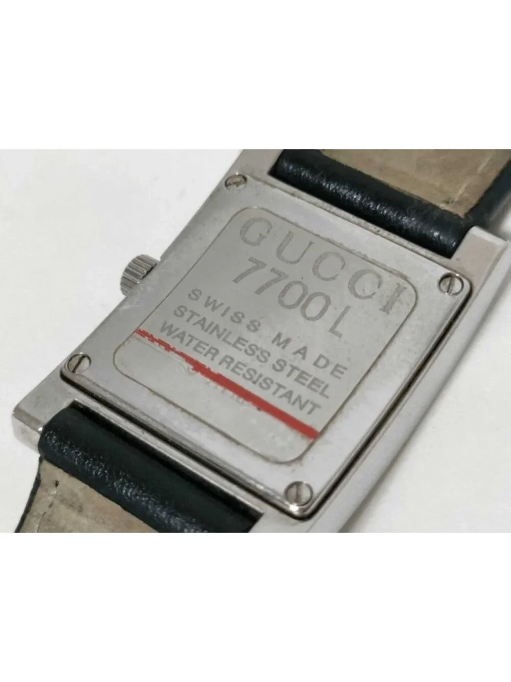 Gucci Watch Black Silver Stainless Steel Leather Analog Square
